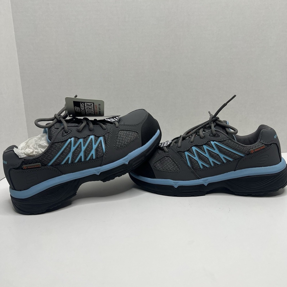 Skechers Work Conroe Kriel Women's 7 Steel Toe Slip Resistant Gray Blue New